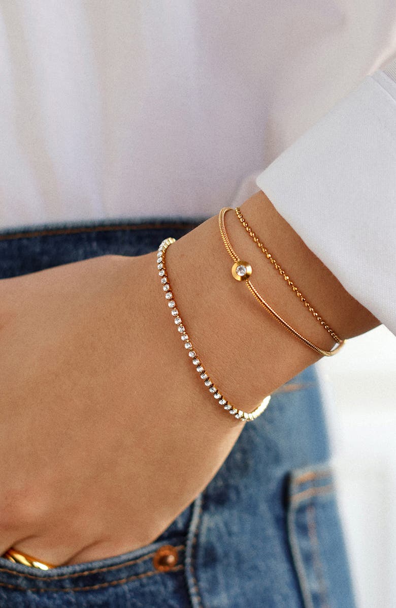 BaubleBar Catherine Set of 3 Water Resistant Bracelets, Alternate, color, Goldtone Plate/ Cubic Zirconia