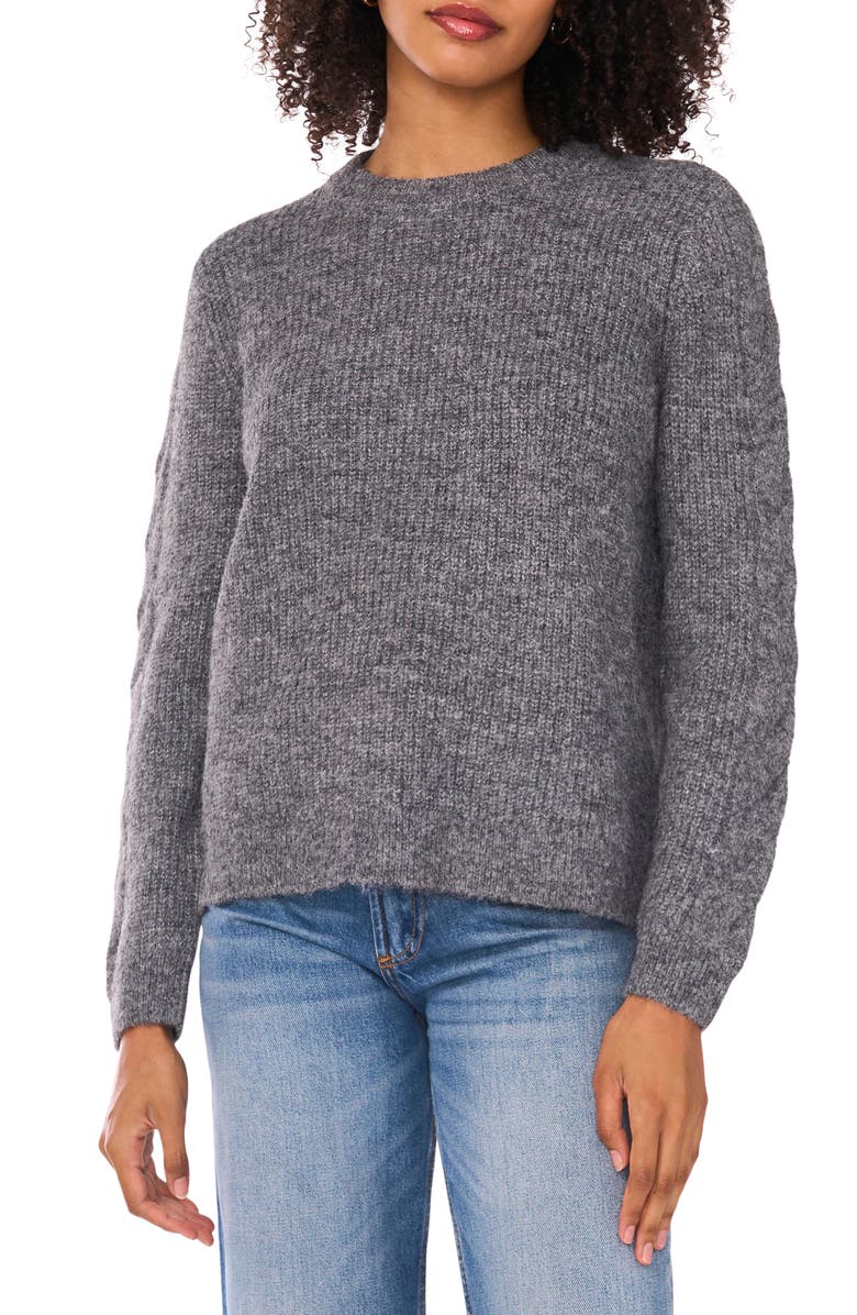 1.STATE Cable Knit Sleeve Sweater, Main, color, Medium Heather Grey