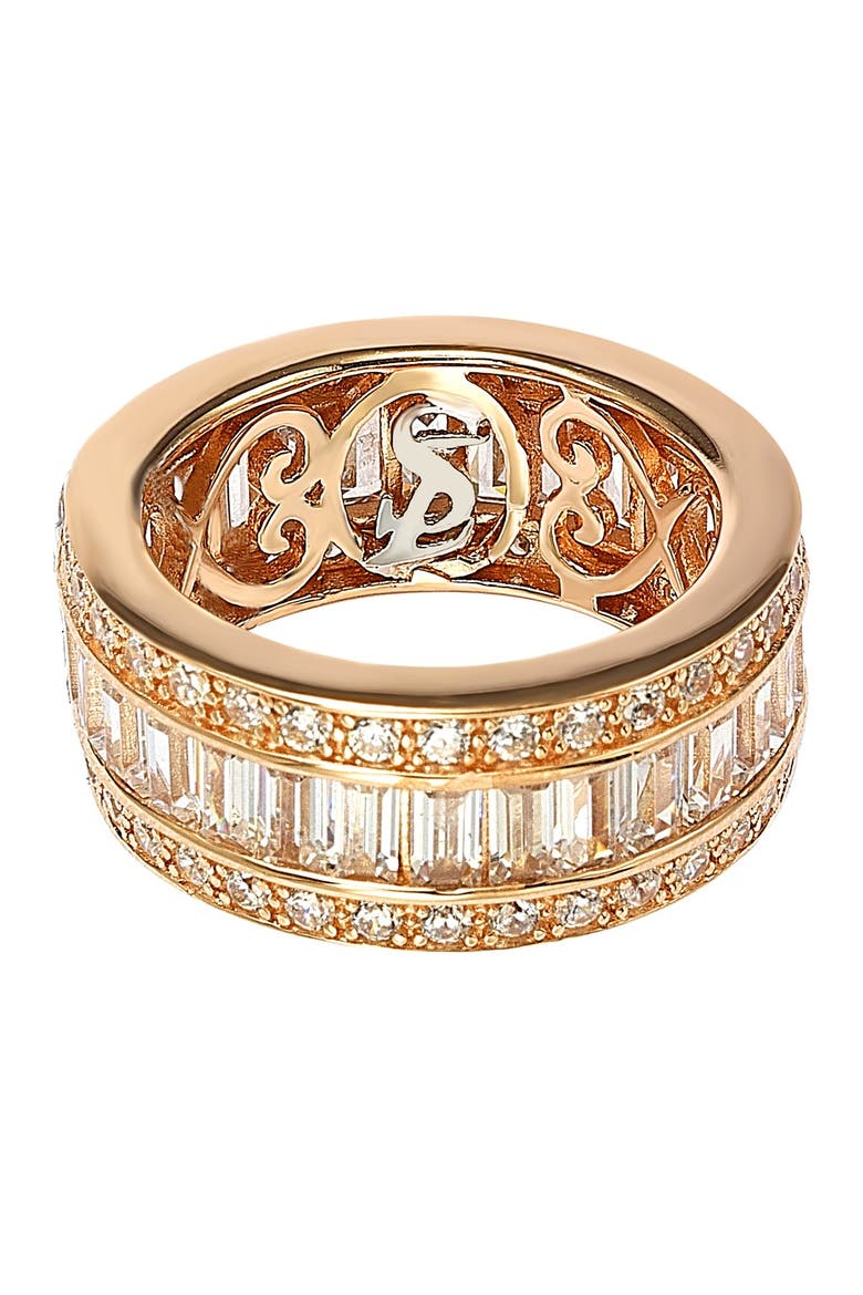 14K Rose Gold Plated Sterling Silver Baguette-Cut & Round-Cut CZ Eternity Band, Alternate, color, ROSE