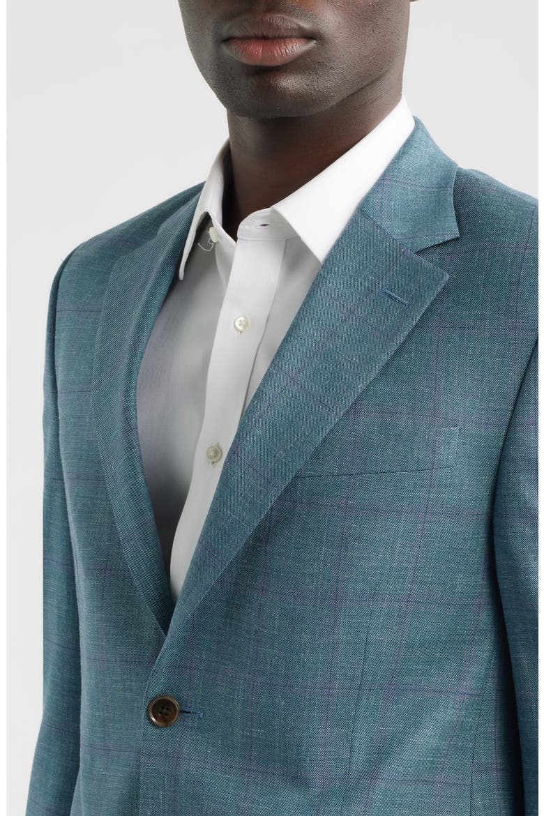 Flynn Classic Fit Green Windowpane Check Wool & Silk Blend Sport Coat, Alternate, color, LIGHT GREEN