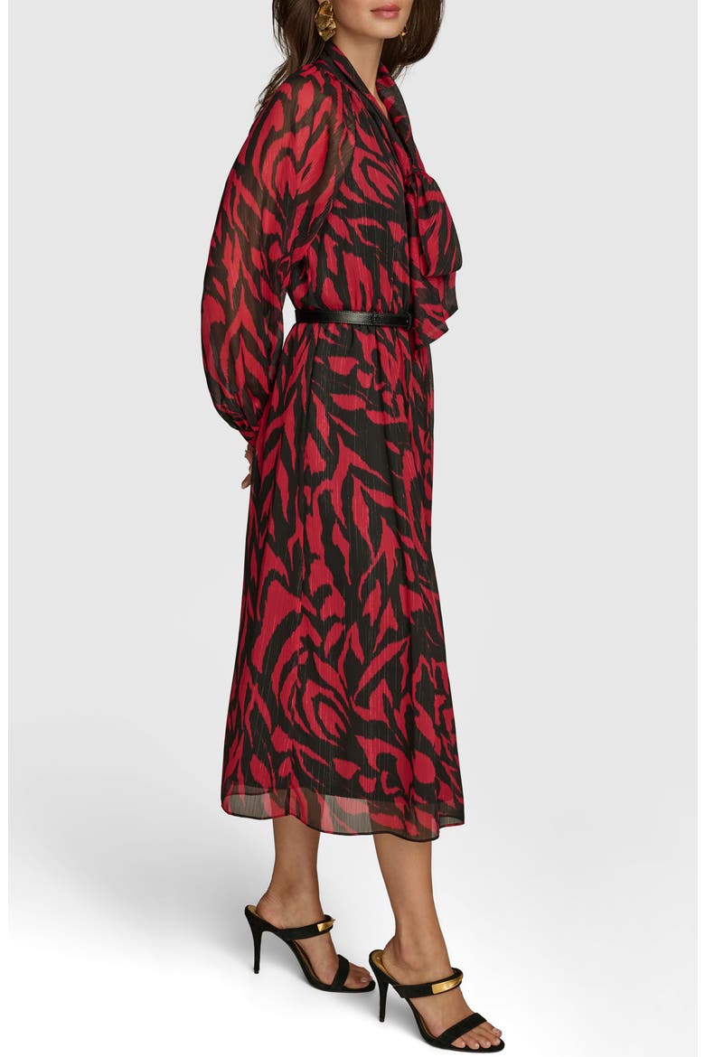 Print Belted Long Sleeve Maxi Dress, Alternate, color, BLACK/ METROPOLITAN RED