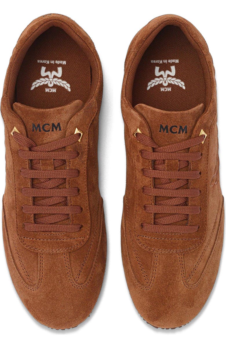 MCM Women's Federlite Lo Sneakers in Laurel Suede Leather, Alternate, color, Cognac
