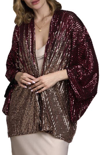 Saachi Sequin Party Duster In Burgundy Multi
