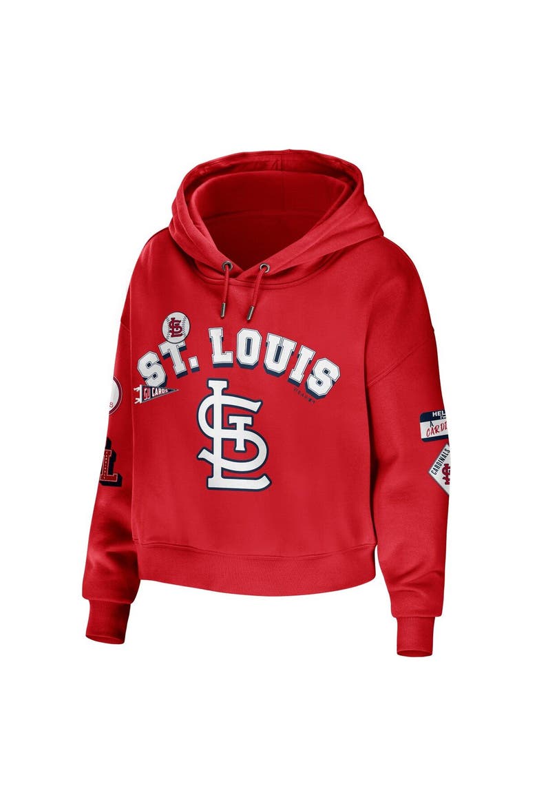 Women's WEAR by Erin Andrews Red St. Louis Cardinals Modest Patches Cropped Pullover Hoodie, Alternate, color, Red
