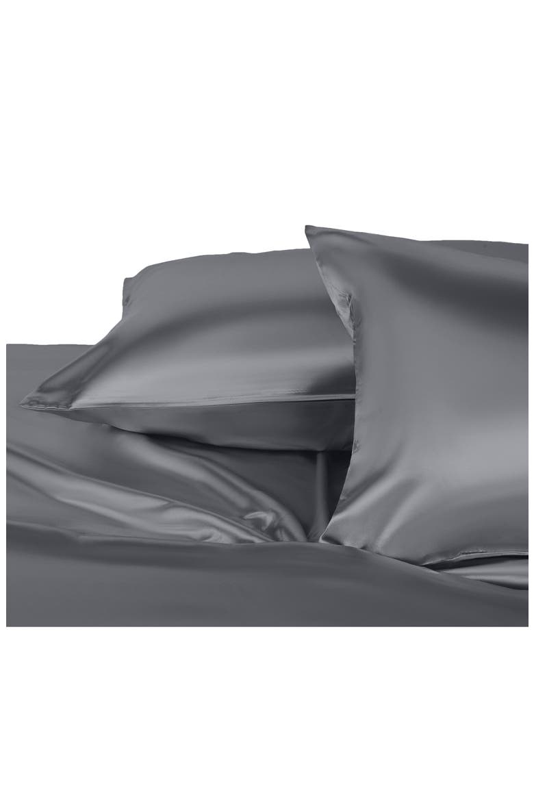 Set of 2 Elegance Satin Pillowcases, Alternate, color, SILVER