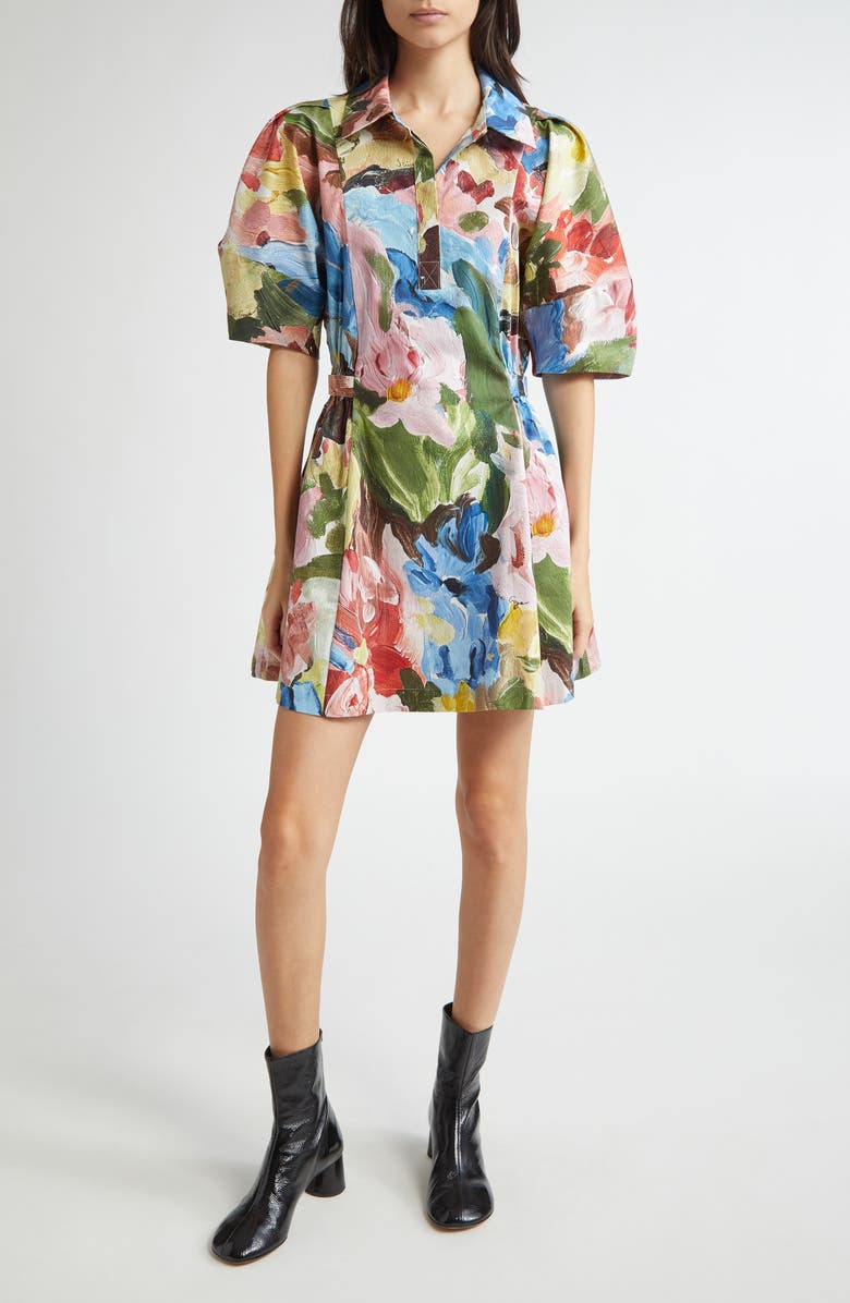 Stine Goya Floral Short Sleeve Organic Cotton Minidress, Main, color,