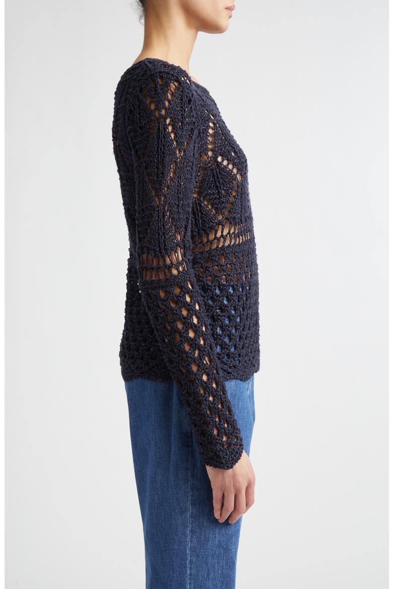 Open Double Stitch Linen & Silk Sweater, Alternate, color, BLUE