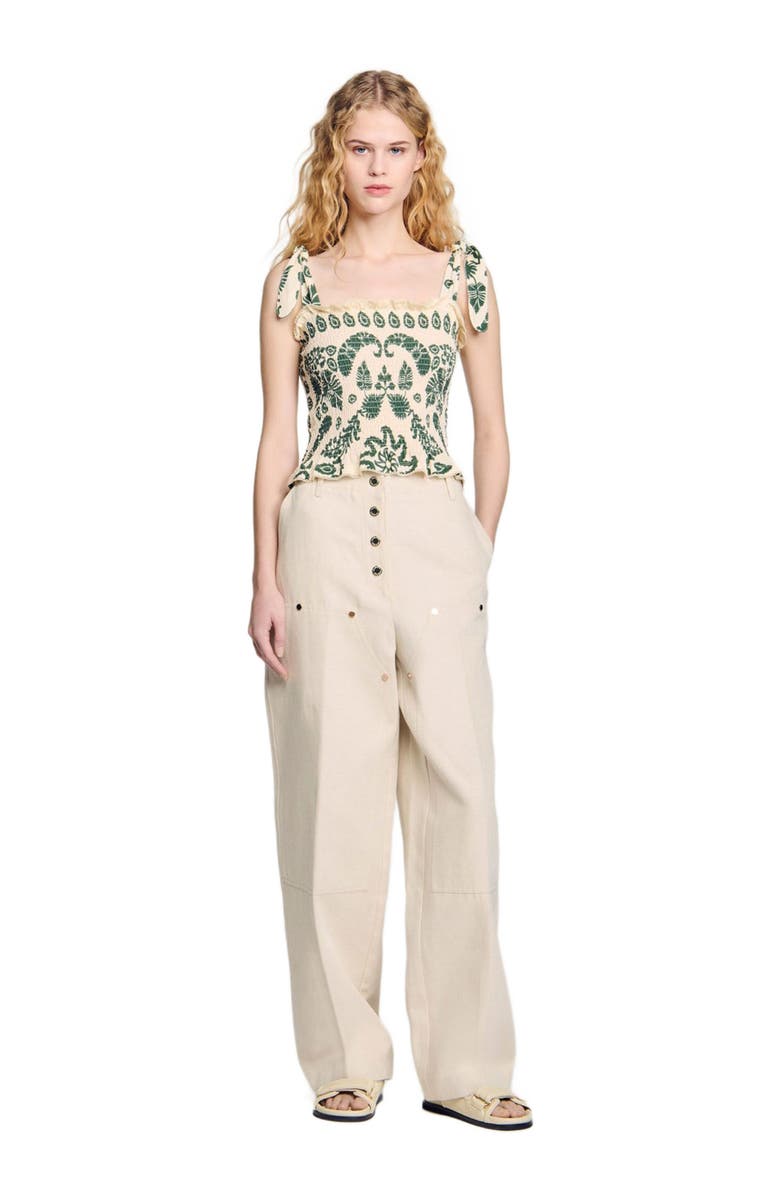 SANDRO Floral motif smocked top, Alternate, color, 