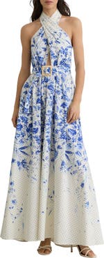 Reiss Amaya Belted Halter Maxi Dress