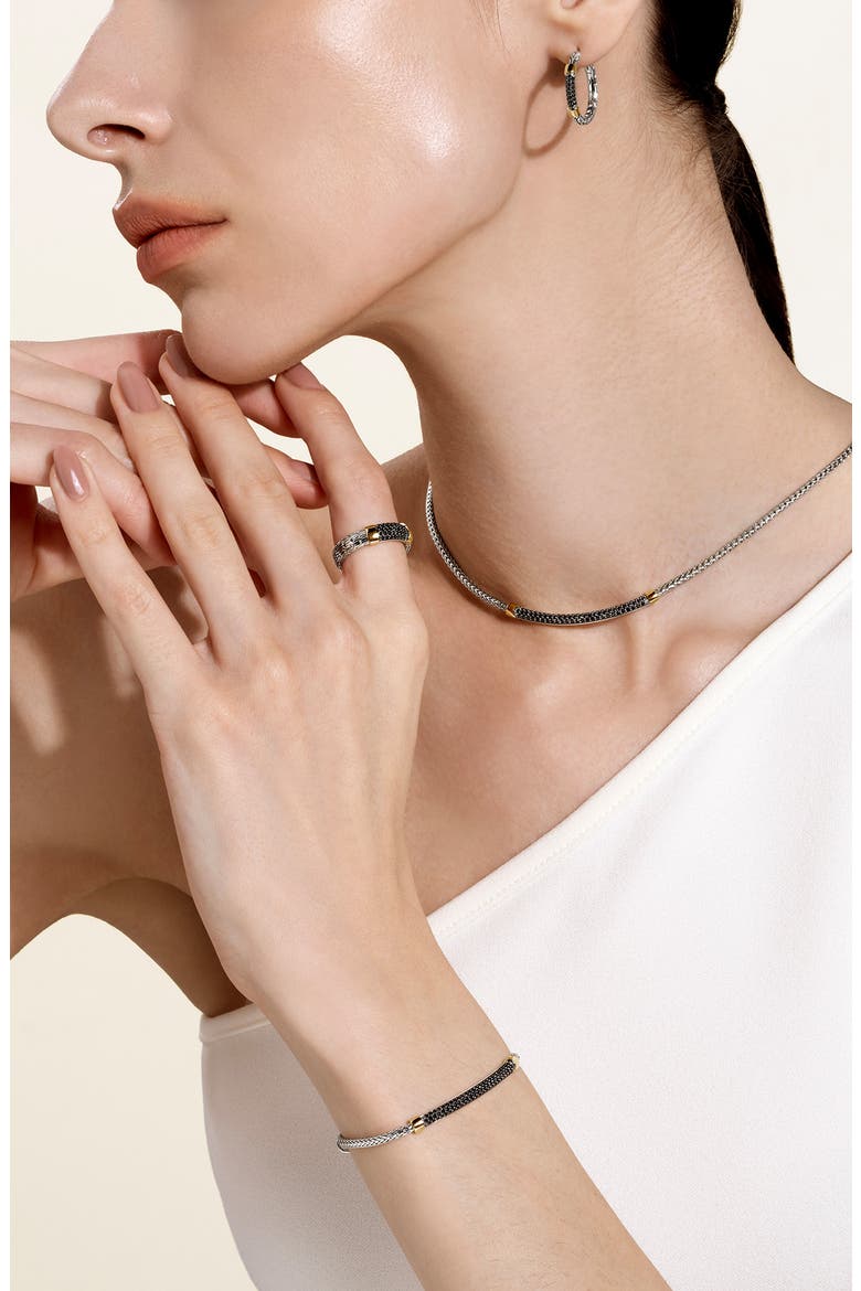 JH Essentials Pavé Hoop Earrings, Alternate, color, SILVER/ GOLD/ BLACK SAPPHIRE