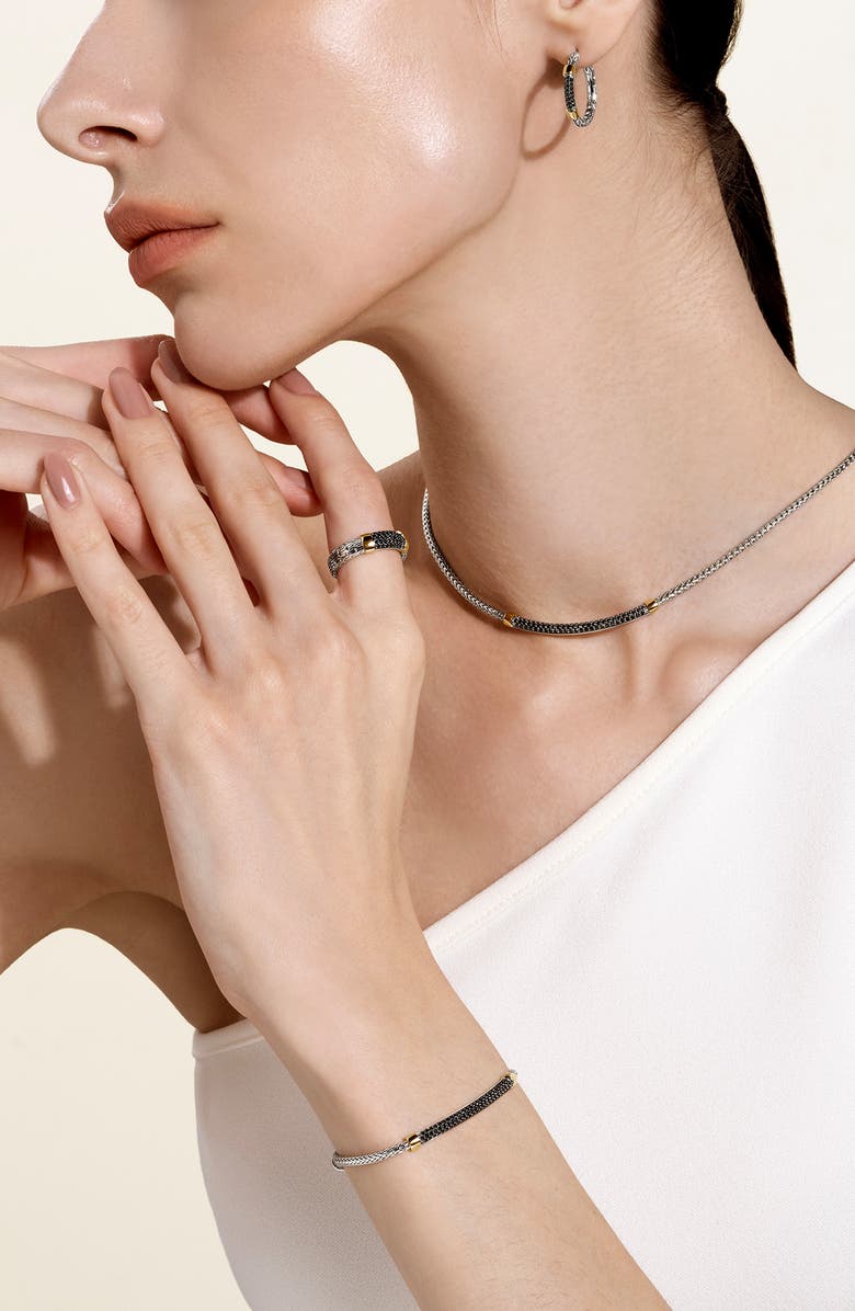 John Hardy JH Essentials Pavé Hoop Earrings, Alternate, color, Silver/ Gold/ Black Sapphire