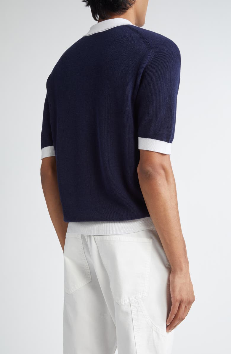 Eleventy Cotton & Virgin Wool Polo Sweater, Alternate, color, 11-01 Blue And White