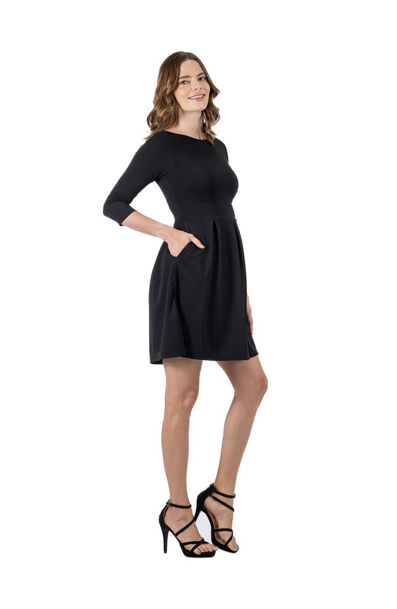 24seven Comfort Apparel Perfect Fit and Flare Pocket Dress, Alternate, color, Black