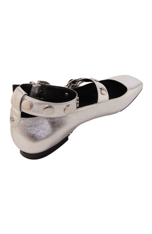 Maje Metallic Leather Mary Janes In Silver