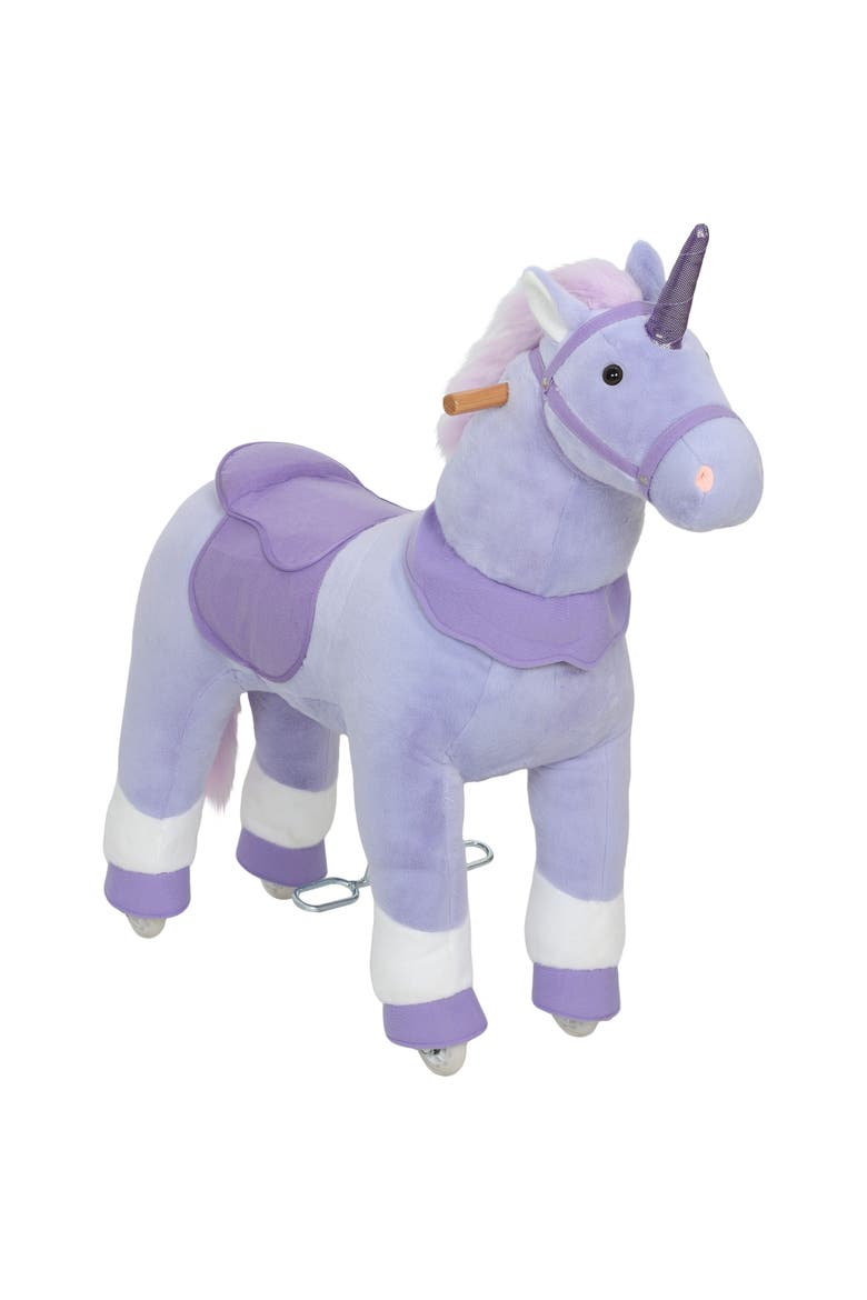 Ride on Unicorn Toy for Kids Plush Baby Rocking Horse Mechanical Walking Animal with Wheels No Batteries Required, Main, color, Blue