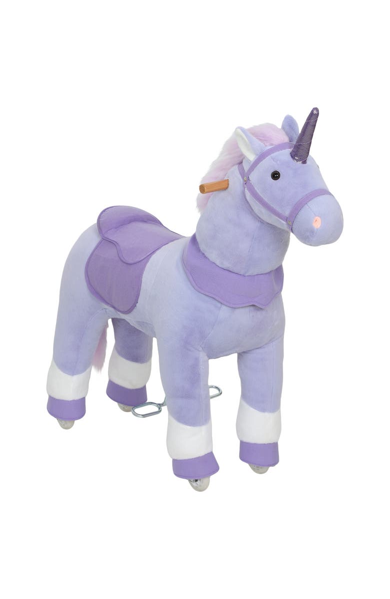 Qaba Ride on Unicorn Toy for Kids Plush Baby Rocking Horse Mechanical Walking Animal with Wheels No Batteries Required, Main, color, Blue