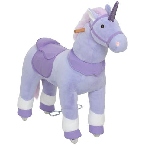 Ride on Unicorn Toy for Kids Plush Baby Rocking Horse Mechanical Walking Animal with Wheels No Batteries Required