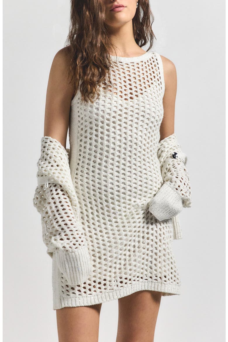Lais Sequin Crochet Minidress, Main, color, WHITE
