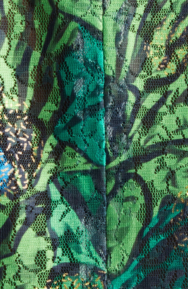 KIM SHUI Butterfly Print Lace & Silk Chiffon Plunge Neck Dress, Alternate, color, Green