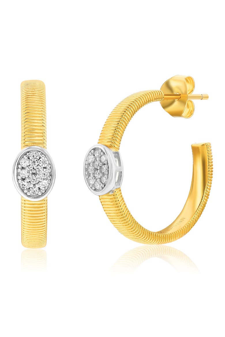 Golden Helix Pavé Cubic Zirconia Huggie Hoop Earrings, Main, color, YELLOW