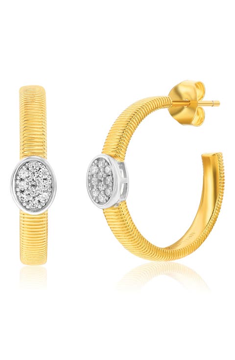 Golden Helix Pavé Cubic Zirconia Huggie Hoop Earrings