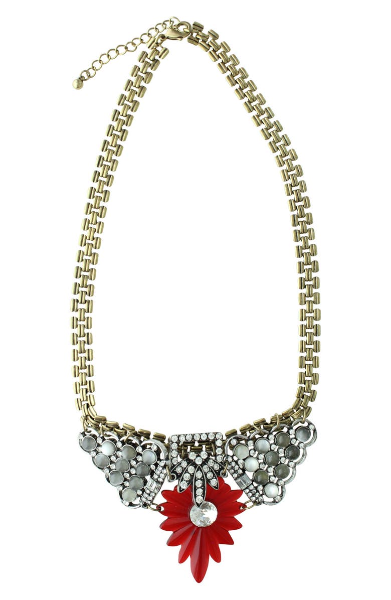 OLIVIA WELLES Gold Plated Rhinestone Statement Necklace, Main, color, Gold / Red / Silver
