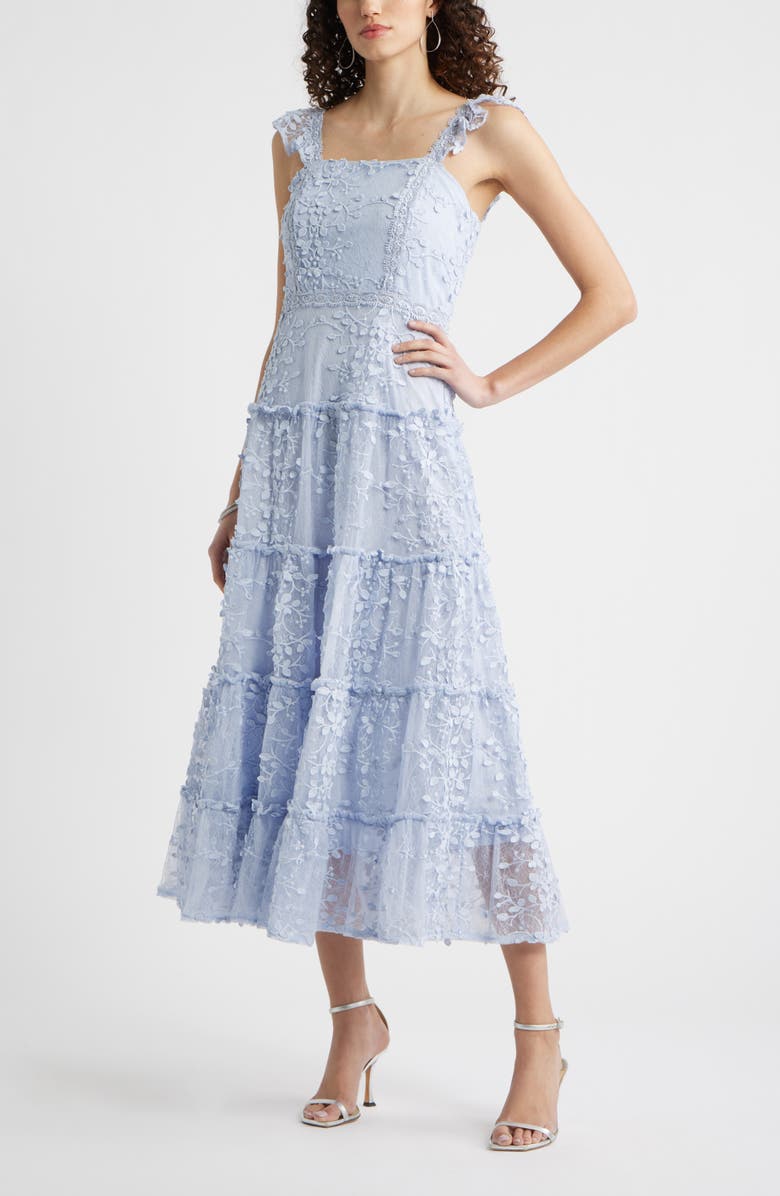 Chelsea28 3D Floral Lace Tiered Maxi Dress, Main, color, Blue Halogen