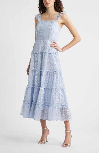 3D Floral Lace Tiered Midi Dress