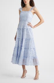 Chelsea28 3D Floral Lace Tiered Midi Dress