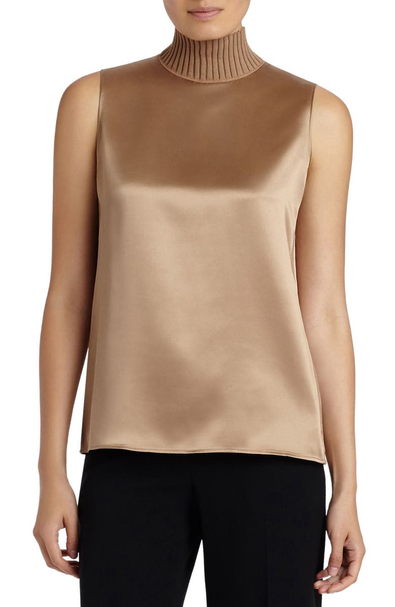 Lafayette 148 New York 'Bonita' Knit Collar Silk Blouse, Main, color, 