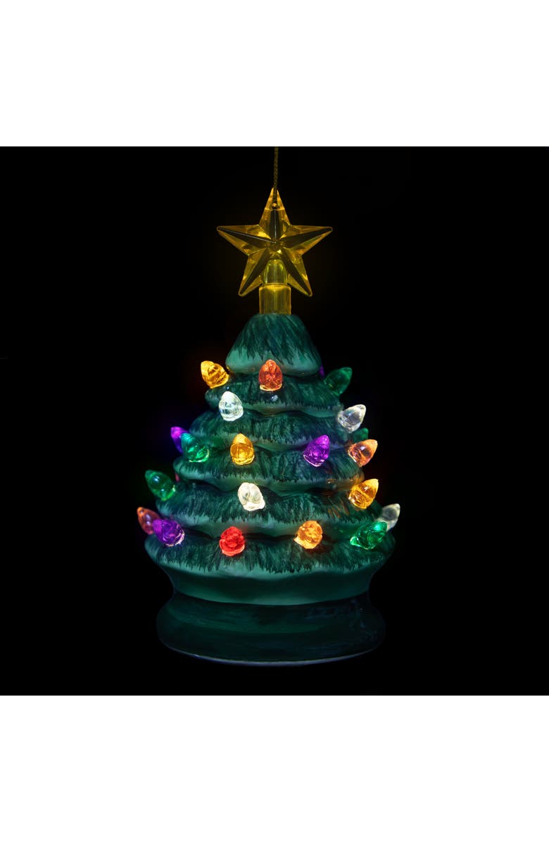 Northlight 5" Green Battery-Operated LED Retro Ceramic Christmas Tree Ornament, Alternate, color,