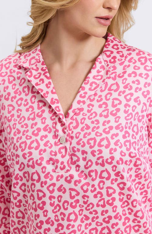Foxcroft Sloane Leopard Print Shirtdress In Pink Flambe Multi