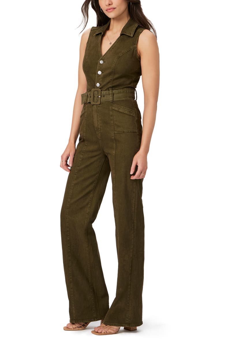 PAIGE Sasha Belted Denim Jumpsuit, Alternate, color, Vintage Olive Meadow