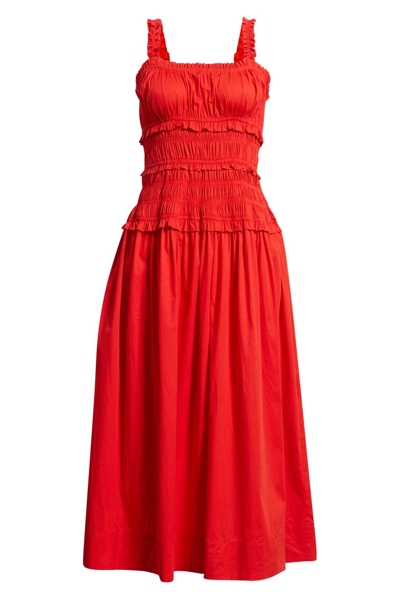 Ruffled Smocked Stretch Cotton Sundress, Main, color, CLASSIC CHERRY