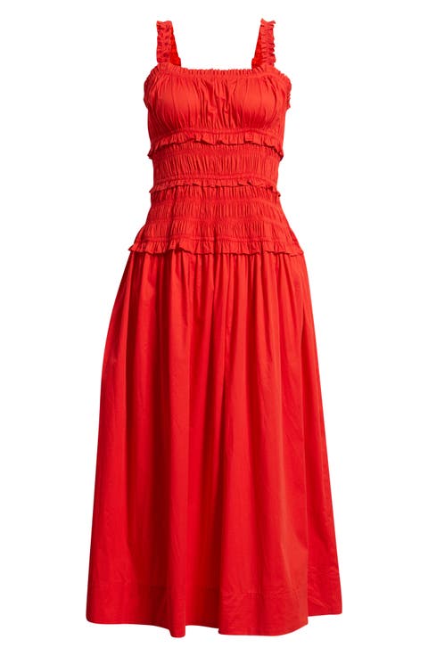 Ruffled Smocked Stretch Cotton Sundress