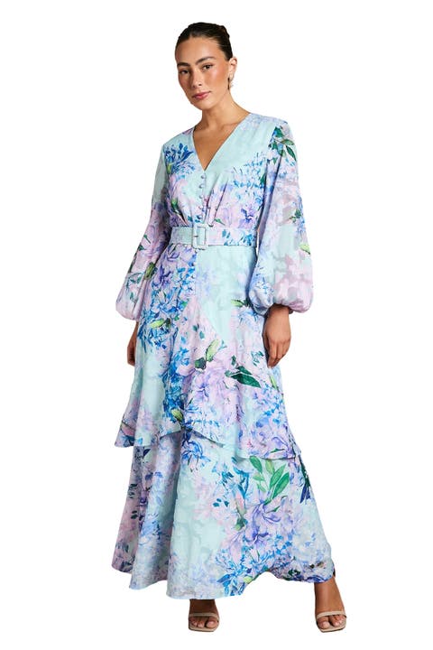 Long Sleeve Chiffon Belted Maxi Dress