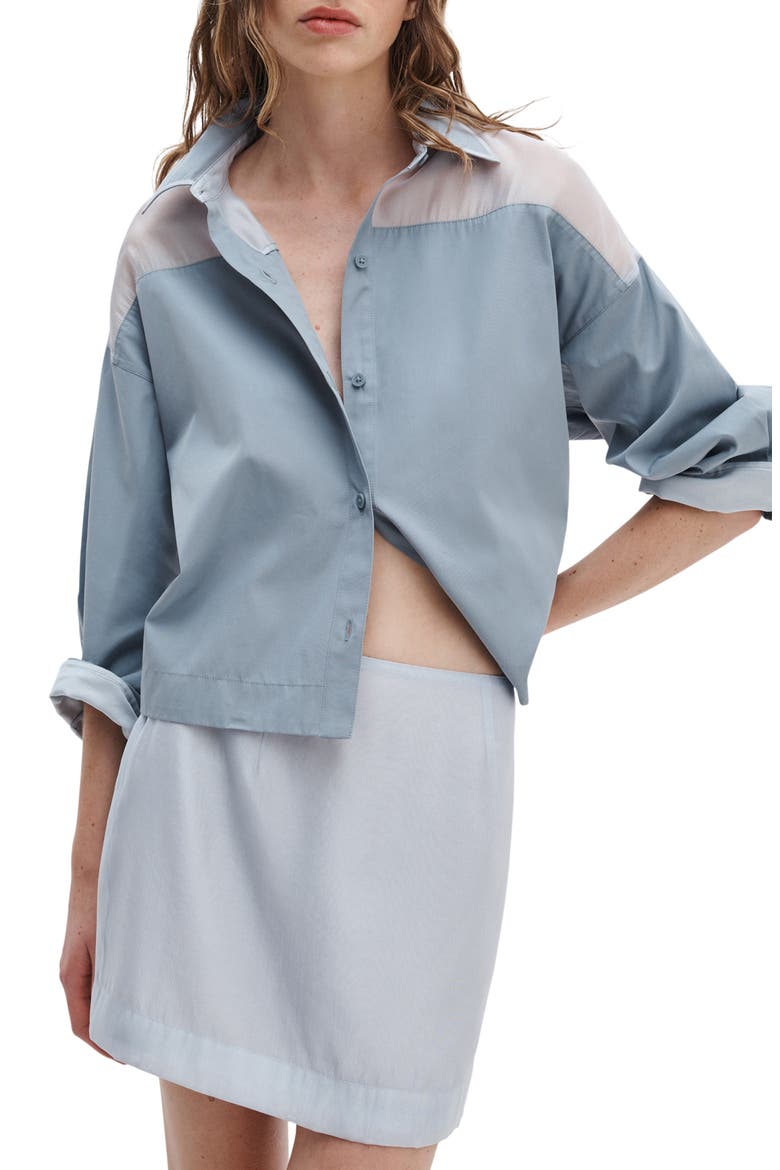 Elly Crop Button-Up Shirt, Main, color, GREY