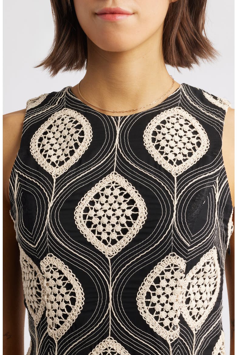 Austrid Embroidered Sleeveless Dress, Alternate, color, BLACK/ CREAM