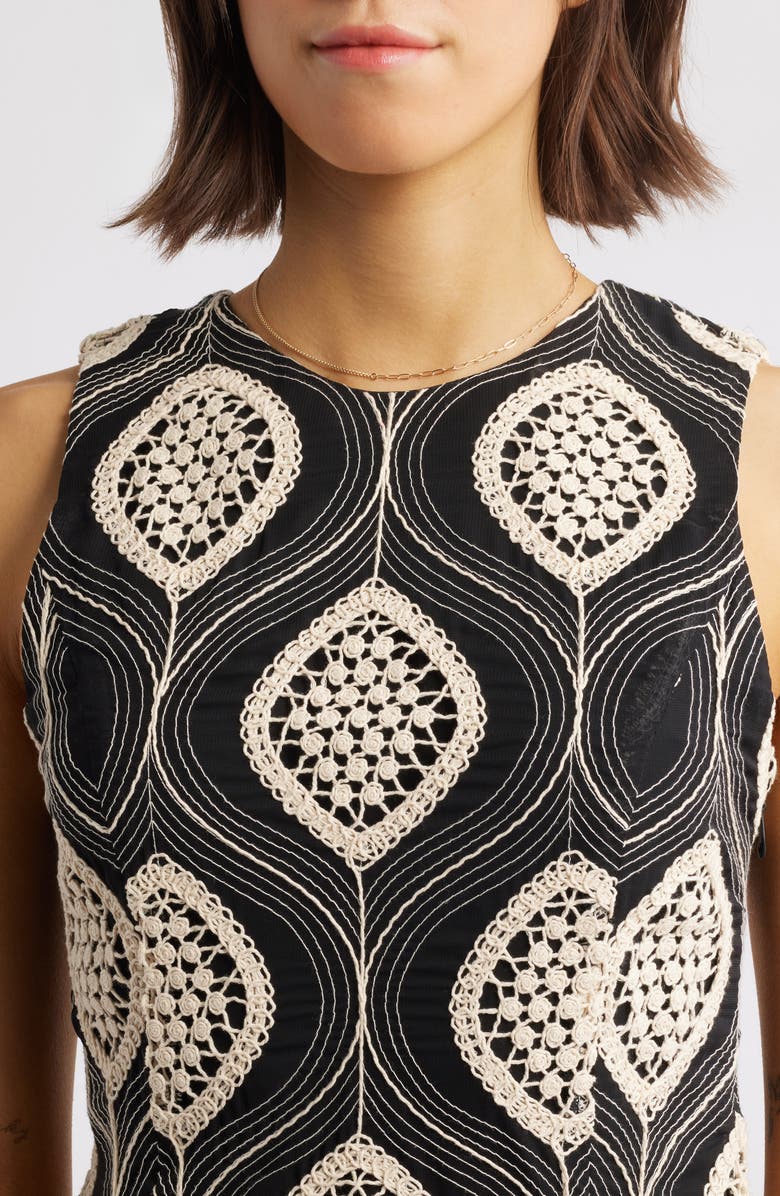 Adelyn Rae Austrid Embroidered Sleeveless Dress, Alternate, color, Black/ Cream