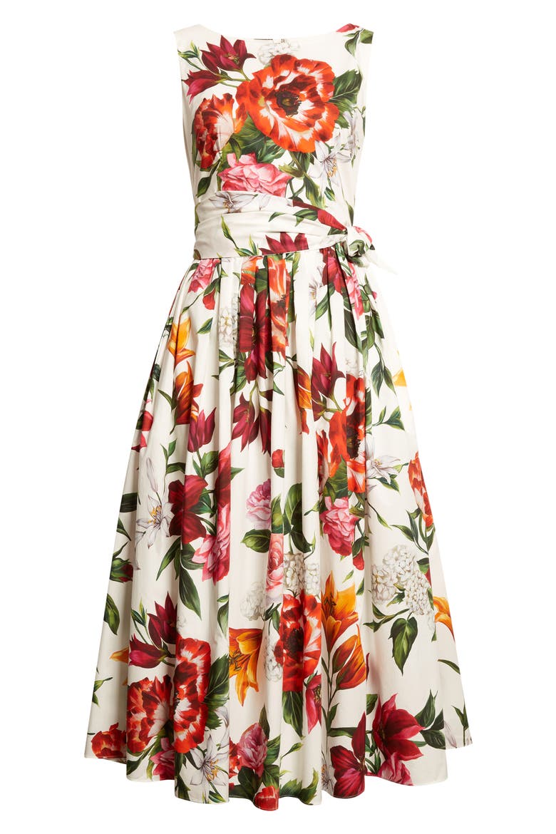 Floral Print Belted Poplin Fit & Flare Dress, Alternate, color, HA5PB ANEMONI GIGLI F.BCO