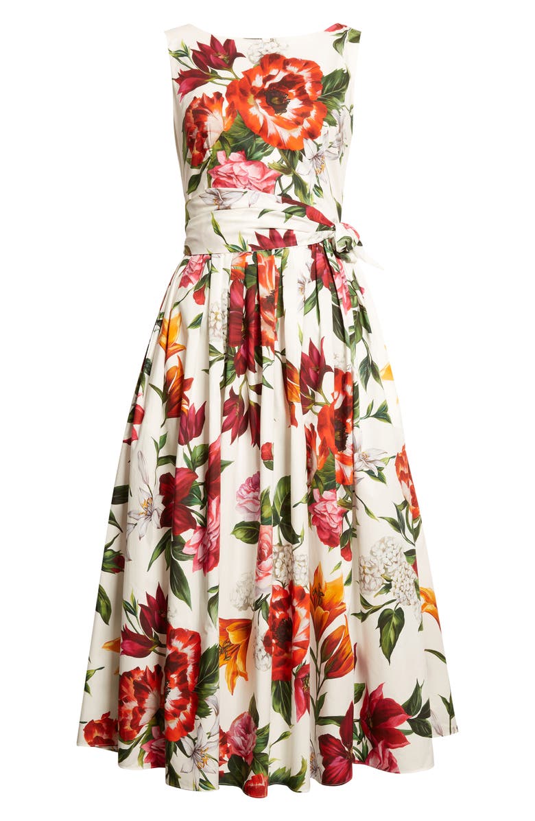 Dolce&Gabbana Floral Print Belted Poplin Fit & Flare Dress, Alternate, color, Ha5pb Anemoni Gigli F.bco