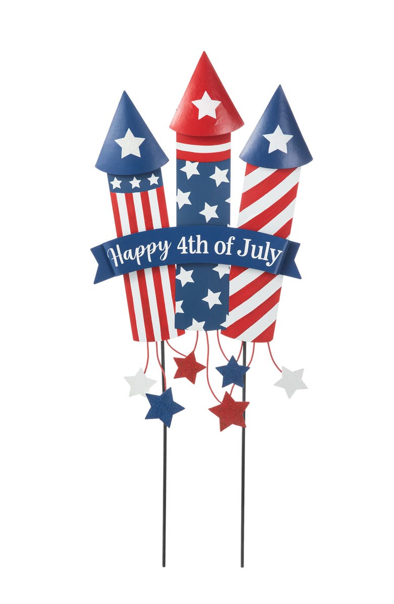 Glitzhome Patriotic Americana Firecracker Yard Stake or Wall Decor, Main, color, 
