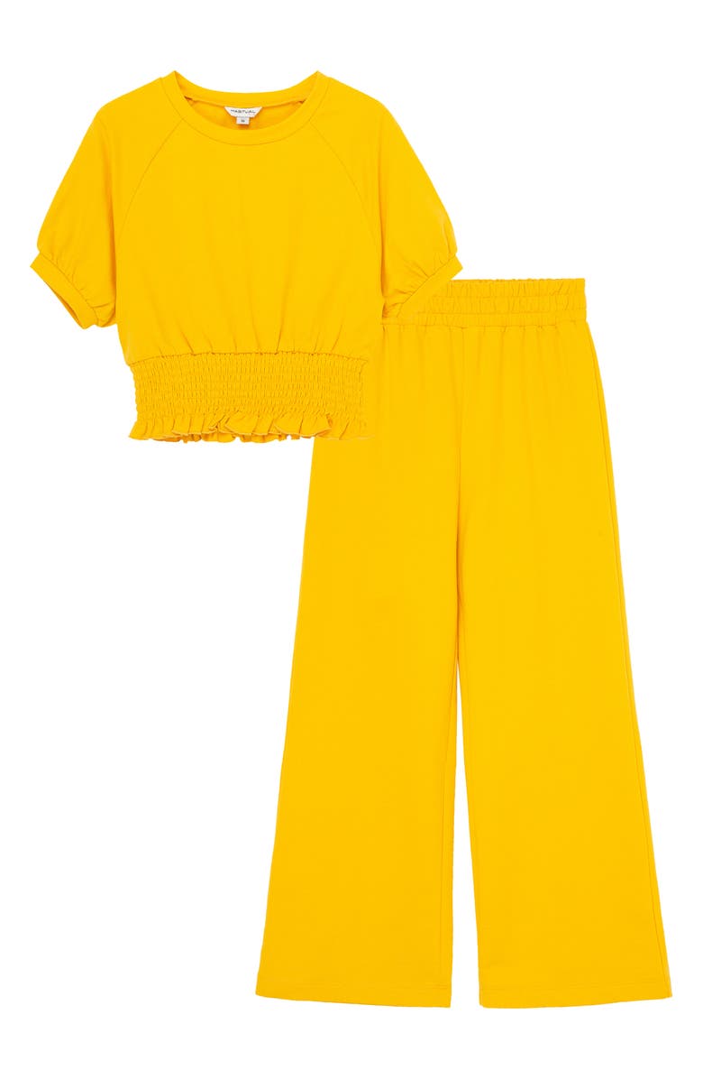 Habitual Kids Kids' Smocked Cotton Blend Top & Pants Set, Main, color, Yellow