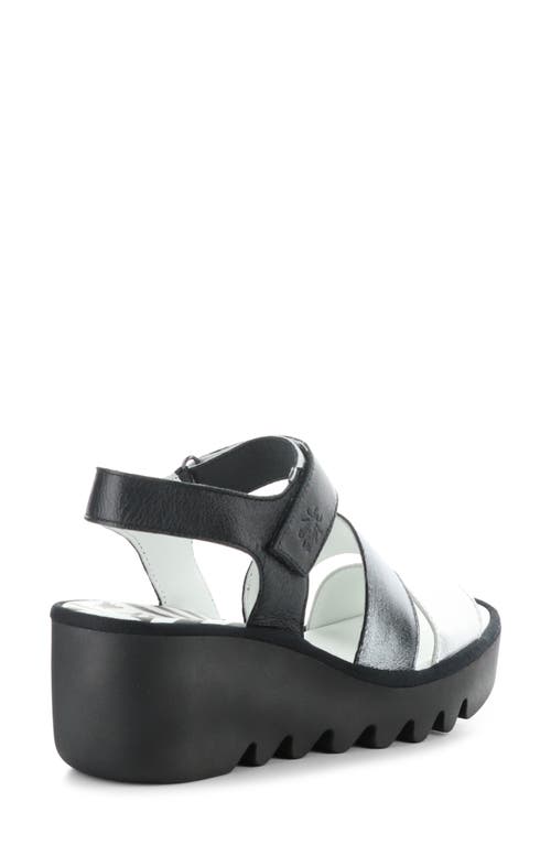 Fly London Bexy Platform Wedge Sandal In Silver/graph/blk