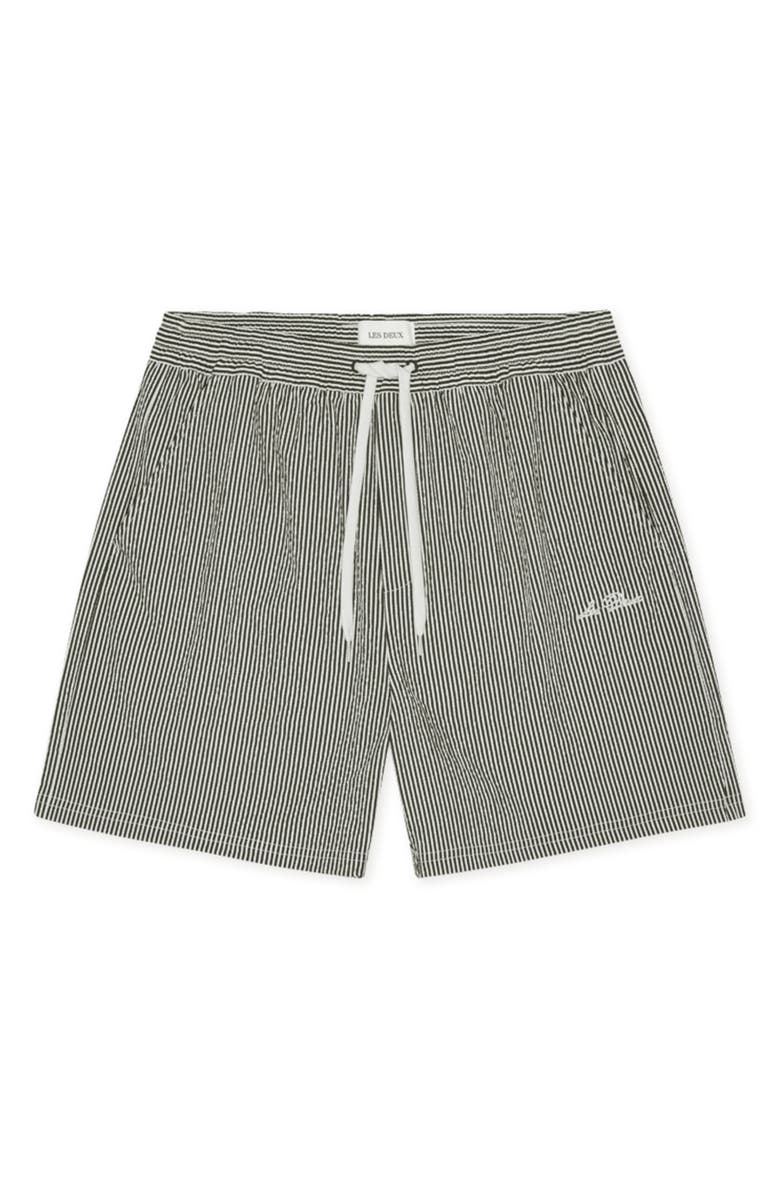 Les Deux Stripe Seersucker Swim Shorts, Alternate, color, Black