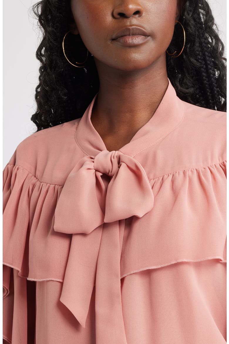 Tie Neck Ruffle Chiffon Top, Alternate, color, PINK DESERT