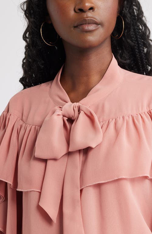 Treasure & Bond Tie Neck Ruffle Chiffon Top In Pink