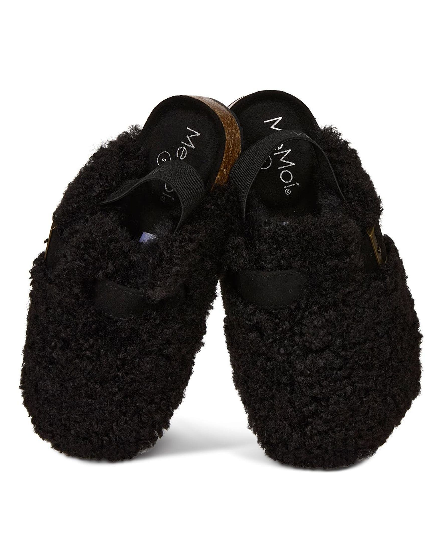 MeMoi Little Kids Teddy Faux-Ankle Strap Slipper, Main, color, Black