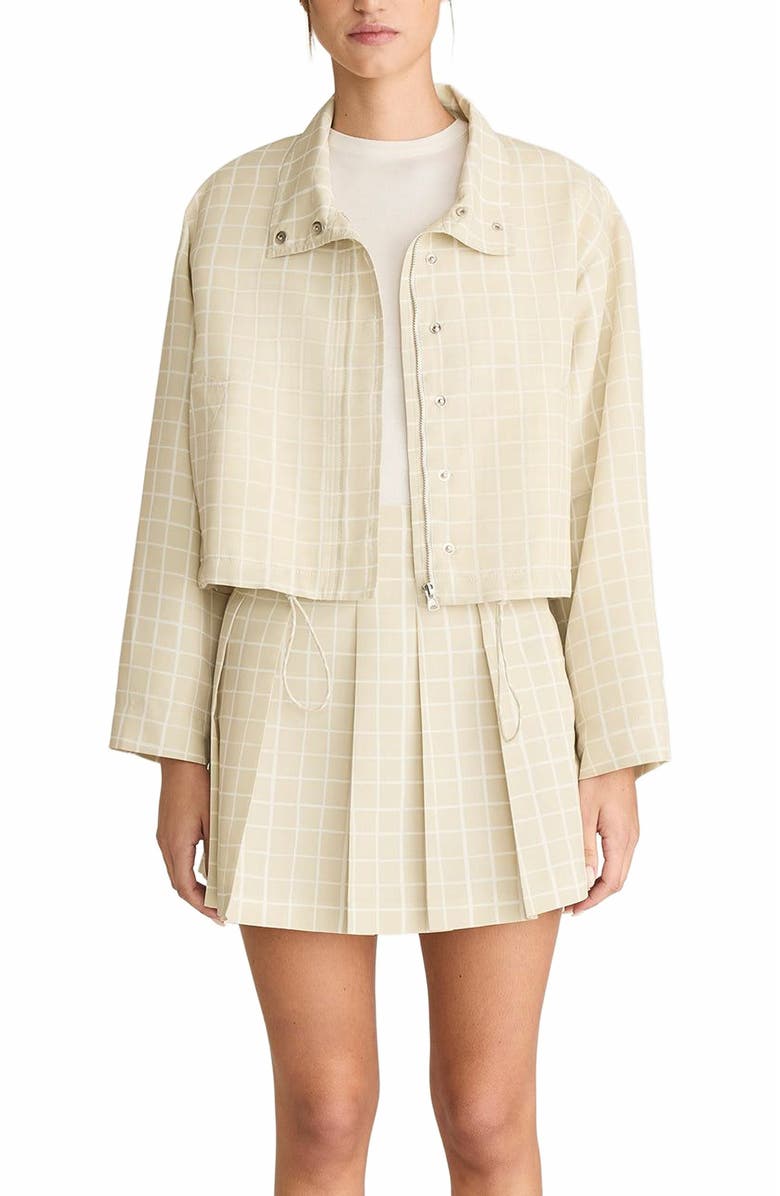 Rebecca Taylor Painterly Windowpane Cropped Faille Jacket, Alternate, color, Sand Combo