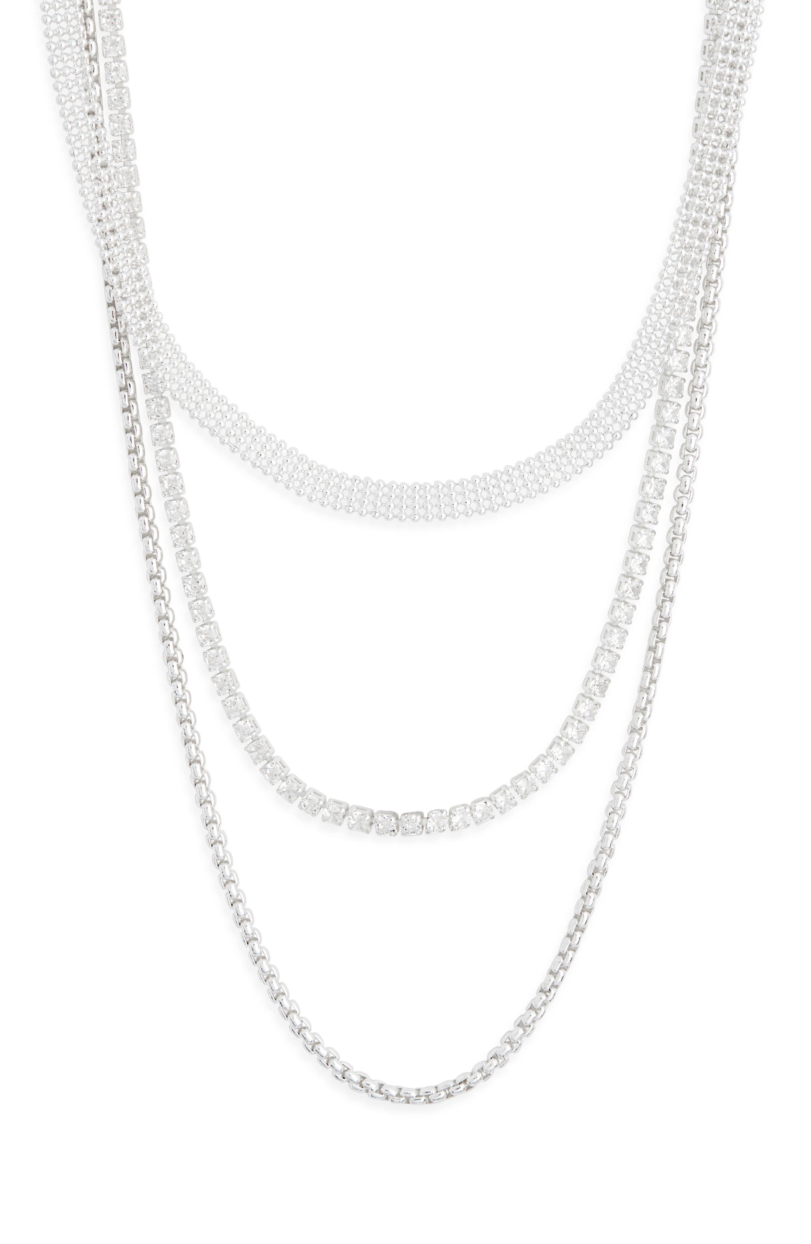 NORDSTROM RACK Set of 3 Mesh, Box Chain & Cubic Zirconia Tennis Necklaces